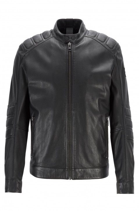 HUGO BOSS Bikerjacke JAGSON2 aus Leder mit gesteppten Bahnen Farbe schwarz 001 HUGO BOSS Bikerjacke JAGSON2 aus Leder mit gesteppten Bahnen Farbe schwarz 001