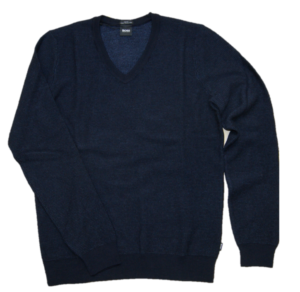 BOSS Pullover BIETRO aus hochwertiger Italienischer  Schurwolle mit V-Ausschnitt  dunkelblau