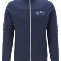 HUGO BOSS Sweatjacke SKAZ WIN mit geschwungenem Logo und Metallic-Akzenten dblau 416