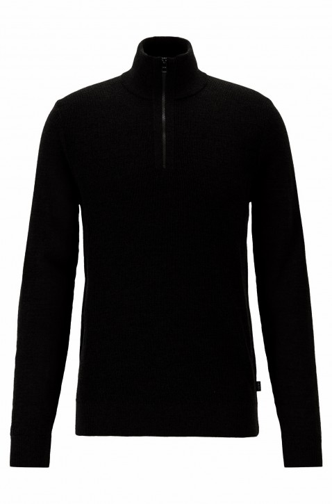 BOSS Pullover BIZZINO aus Schurwolle mit Troyerkragen schwarz 001 BOSS Pullover BIZZINO aus Schurwolle mit Troyerkragen schwarz 001