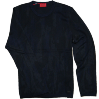 HUGO Pullover SARMINO aus Schurwolle mit Jacquard-Tarnmuster dunkelblau 410