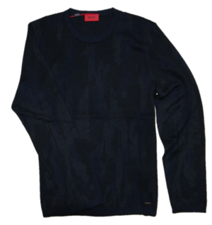 HUGO Pullover SARMINO aus Schurwolle mit Jacquard-Tarnmuster dunkelblau 410