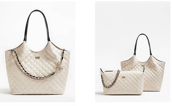 GUESS Damen Handtasche MIRIAM gesteppte Tasche mit Innentasche stone multi GUESS Damen Handtasche MIRIAM gesteppte Tasche mit Innentasche stone multi
