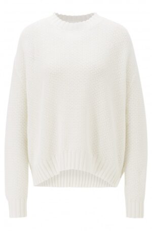 BOSS Oversized Pullover WISAMA aus Baumwolle mit Struktur-Mix natur 118