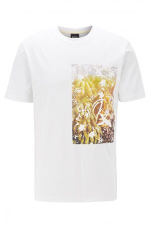 BOSS Recycelbares T-Shirt TROAAR 1 aus reiner Baumwolle mit PVC-freiem Foto-Print weiss 100