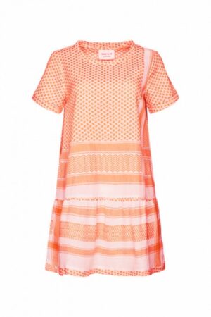 CECILIE COPENHAGEN Kleid 2, O, mit kurzen Ärmeln in Kufiaymuster orange 254