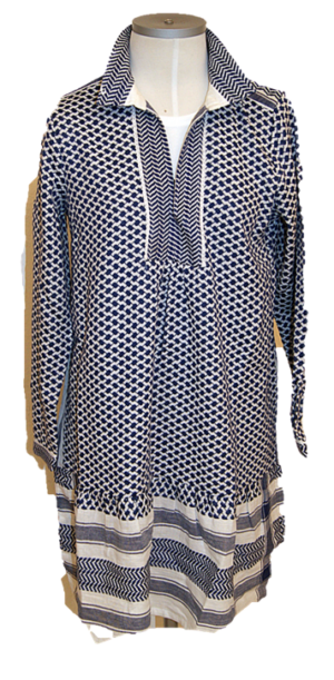 CECILIE COPENHAGEN Kleid LYNETTED RESS mit 3/4 Ärmeln und Polokragen in Kufiaymuster blau 245