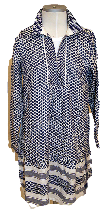 CECILIE COPENHAGEN Kleid LYNETTED RESS mit 3/4 Ärmeln und Polokragen in Kufiaymuster blau 245 CECILIE COPENHAGEN Kleid LYNETTED RESS mit 3/4 Ärmeln und Polokragen in Kufiaymuster blau 245