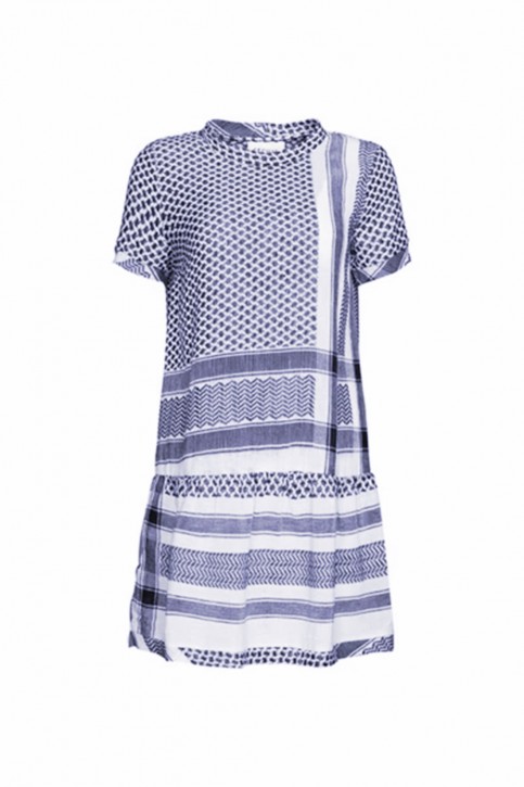 CECILIE COPENHAGEN Kleid 2, O, mit kurzen Ärmeln in Kufiaymuster blau 245 CECILIE COPENHAGEN Kleid 2, O, mit kurzen Ärmeln in Kufiaymuster blau 245