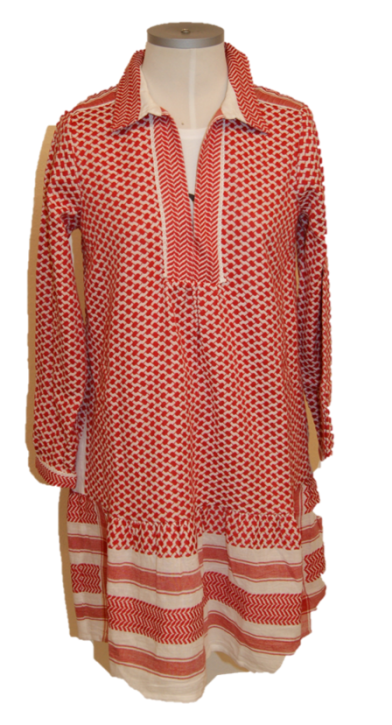 CECILIE COPENHAGEN Kleid LYNETTED RESS mit 3/4 Ärmeln und Polokragen in Kufiaymuster rot 253 CECILIE COPENHAGEN Kleid LYNETTED RESS mit 3/4 Ärmeln und Polokragen in Kufiaymuster rot 253
