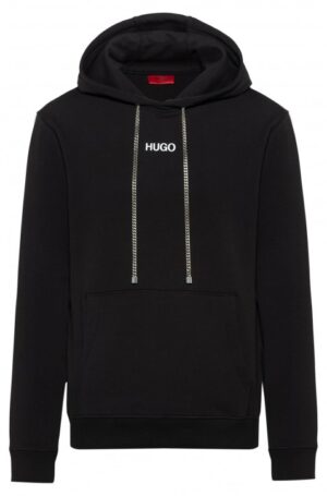 HUGO Kapuzen-Sweatshirt DUTURE aus Baumwolle mit Foto-Print und Kettenbesatz  schwarz