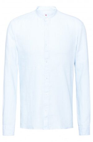 HUGO Extra Slim-Fit Leinen-Hemd ELVORINI mit Stehkragen weiss 199