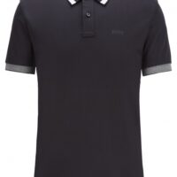 BOSS Poloshirt Phillipson 67 aus Baumwolle mit gestreiftem Kragen schwarz 001