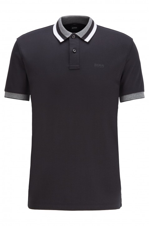 BOSS Poloshirt Phillipson 67 aus Baumwolle mit gestreiftem Kragen schwarz 001 BOSS Poloshirt Phillipson 67 aus Baumwolle mit gestreiftem Kragen schwarz 001