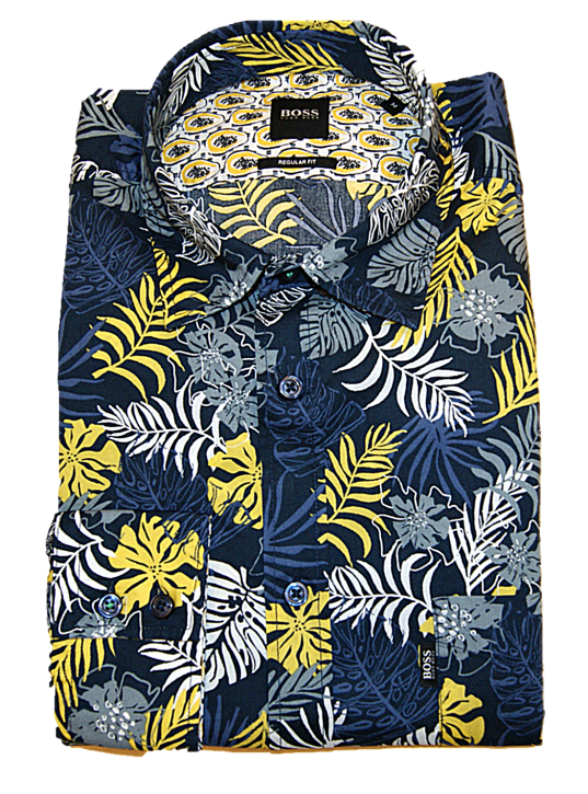 BOSS Regular-Fit Hemd RELEGANT_2 aus Baumwolle mit Blumen Muster Farbe blau 404 BOSS Regular-Fit Hemd RELEGANT_2 aus Baumwolle mit Blumen Muster Farbe blau 404