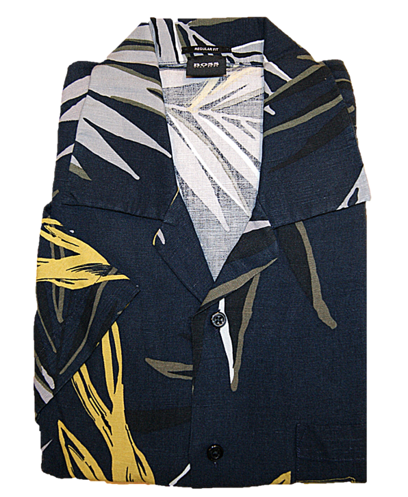 BOSS Regular-Fit Hemd RHYTHM aus Baumwolle mit Blätter-Print dunkelblau 404 BOSS Regular-Fit Hemd RHYTHM aus Baumwolle mit Blätter-Print dunkelblau 404