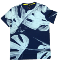 BOSS T-Shirt TEJUNGLE 2 aus Pima-Baumwolle mit wasserbasiertem Blätter-Print dblau 411 BOSS T-Shirt TEJUNGLE 2 aus Pima-Baumwolle mit wasserbasiertem Blätter-Print dblau 411