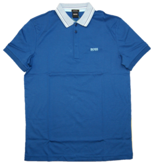 BOSS Poloshirt PADDY 1 aus Interlock-Baumwolle mit mehrfarbigem Kragen blau 434