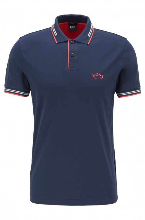 HUGO BOSS Slim-Fit Poloshirt PAUL CURVED aus Stretch-Piqué mit geschwungenem Logo dunkelblau 411 HUGO BOSS Slim-Fit Poloshirt PAUL CURVED aus Stretch-Piqué mit geschwungenem Logo dunkelblau 411