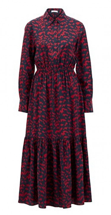 HUGO BOSS Bedrucktes Hemdblusenkleid C_Desterik mit geraffter Taille und Poloblende HUGO BOSS Bedrucktes Hemdblusenkleid C_Desterik mit geraffter Taille und Poloblende