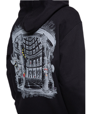 HUGO Oversized Kapuzen-Sweatshirt Downsville mit Artwork der Saison schwarz 001