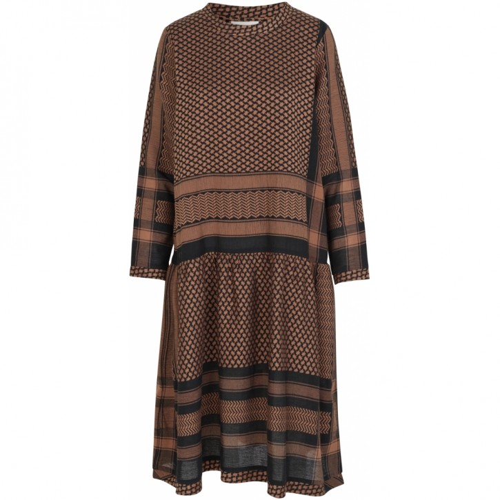 CECILIE COPENHAGEN Kleid JOSEFINE DRESS mit Langen Ärmeln in Kufiaymuste 302 Black/Oak CECILIE COPENHAGEN Kleid JOSEFINE DRESS mit Langen Ärmeln in Kufiaymuste 302 Black/Oak