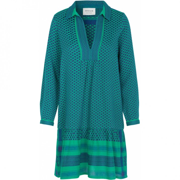CECILIE COPENHAGEN Langarm Kleid Lynette Dress mit Kufiaymuster 297 Ocean Green/Blue Royale CECILIE COPENHAGEN Langarm Kleid Lynette Dress mit Kufiaymuster 297 Ocean Green/Blue Royale