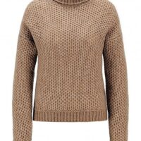 HUGO BOSS Rollkragenpullover C_Fullam aus Alpaka-Mix mit Wabenstruktur hellbraun
