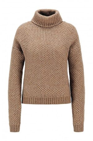 HUGO BOSS Rollkragenpullover C_Fullam aus Alpaka-Mix mit Wabenstruktur hellbraun