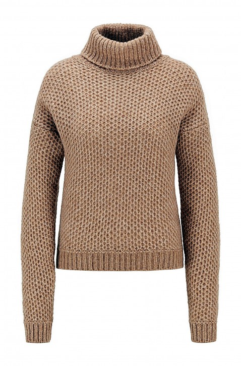 HUGO BOSS Rollkragenpullover C_Fullam aus Alpaka-Mix mit Wabenstruktur hellbraun HUGO BOSS Rollkragenpullover C_Fullam aus Alpaka-Mix mit Wabenstruktur hellbraun