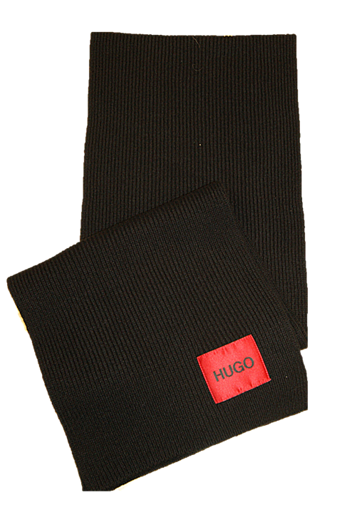 HUGO Schal ZAFF 3 aus Schurwolle aus Rippstrick und HUGO LOGO schwarz 001 HUGO Schal ZAFF 3 aus Schurwolle aus Rippstrick und HUGO LOGO schwarz 001