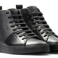 HUGO Hightop Sneakers Zero_Hito_plgr aus glattem und genarbtem Leder schwarz 001