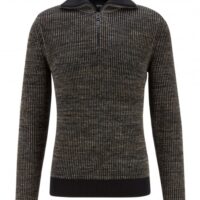 HUGO BOSS Rollkragenpullover Kamoflage aus geripptem Mouliné-Gewebe mit Camouflage-Patches
