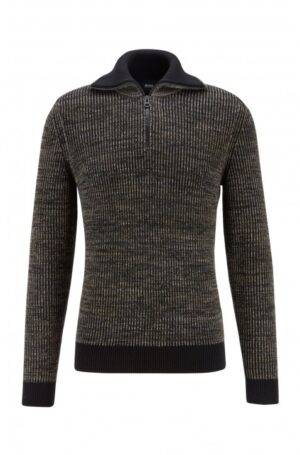 HUGO BOSS Rollkragenpullover Kamoflage aus geripptem Mouliné-Gewebe mit Camouflage-Patches
