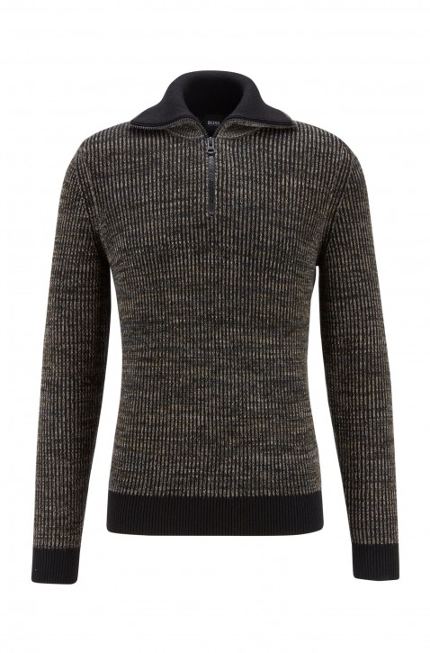 HUGO BOSS Rollkragenpullover Kamoflage aus geripptem Mouliné-Gewebe mit Camouflage-Patches HUGO BOSS Rollkragenpullover Kamoflage aus geripptem Mouliné-Gewebe mit Camouflage-Patches