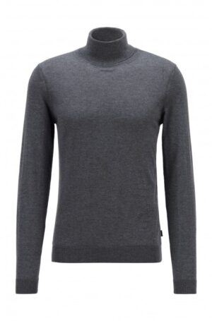 HUGO BOSS Rollkragenpullover MUSSO- P aus extrafeiner italienischer Merinowolle dunkelgrau 061