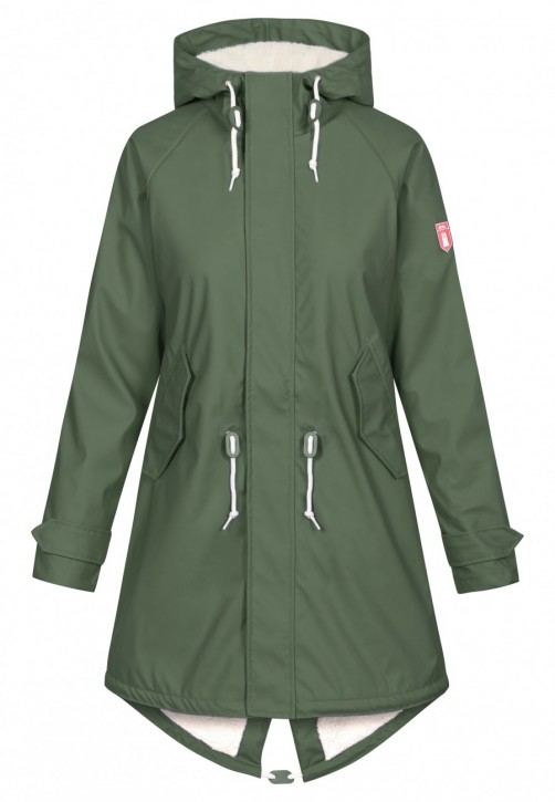 DERBE Travel Cozy Friese oliv Damen Regenjacke  Gefüttert DERBE Travel Cozy Friese oliv Damen Regenjacke  Gefüttert