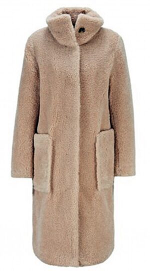 HUGO BOSS Langer Relaxed-Fit Teddy-Mantel C_Cetedy mit Stehkragen hellbeige 277