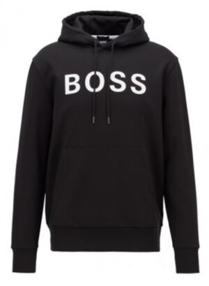HUGO BOSS Kapuzenpullover Seeger 26_BB aus merzerisierter Baumwolle mit gummiertem Logo-Print