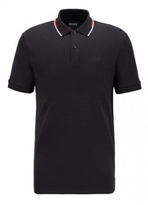 Hugo Boss Regular-fit Polo Shirt Parlay 104 mit gestreiftem Kragen schwarz 001