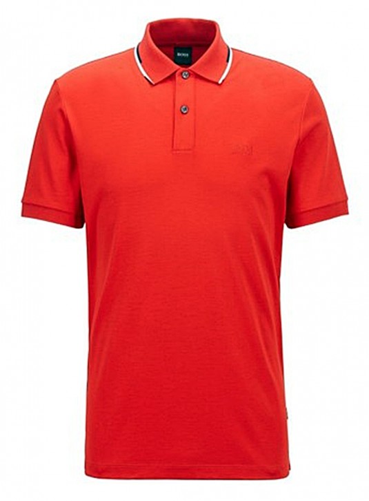 Hugo Boss Regular-fit Polo Shirt Parlay 104 mit gestreiftem Kragen rot 628 Hugo Boss Regular-fit Polo Shirt Parlay 104 mit gestreiftem Kragen rot 628
