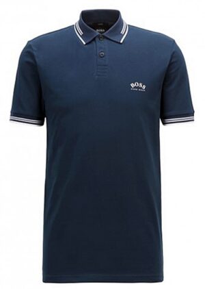 Hugo Boss Poloshirt Paul Curved aus Stretch-Piqué mit geschwungenem Logo blau 427
