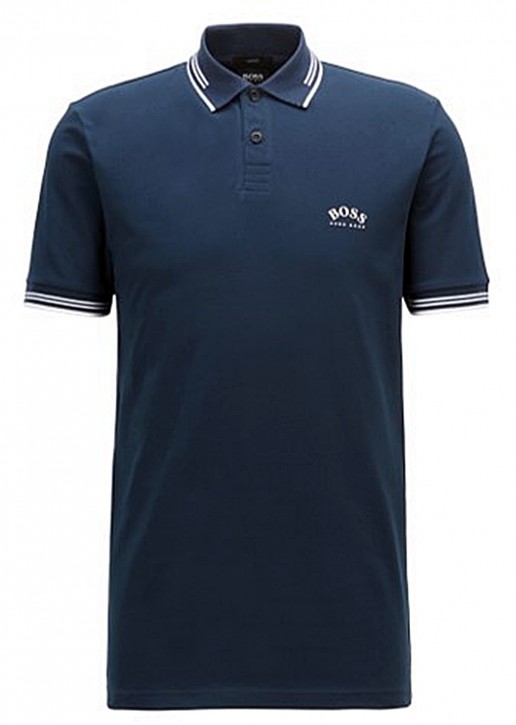 Hugo Boss Poloshirt Paul Curved aus Stretch-Piqué mit geschwungenem Logo blau 427 Hugo Boss Poloshirt Paul Curved aus Stretch-Piqué mit geschwungenem Logo blau 427