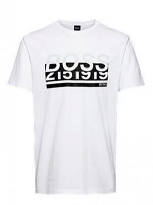 Hugo Boss T-Shirt TEE 2 aus Bio-Baumwolle mit Elasthan-Anteil und Boss Logo-Print weiß 100