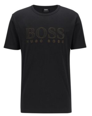 HUGO BOSS T-Shirt Tee Gold 3 aus Baumwolle mit goldfarbenem Logo schwarz 001