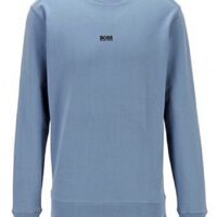 HUGO BOSS Relaxed-Fit Sweatshirt Weevo 2 aus French Terry mit Kontrast-Logo hellblau 489