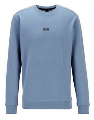 HUGO BOSS Relaxed-Fit Sweatshirt Weevo 2 aus French Terry mit Kontrast-Logo hellblau 489
