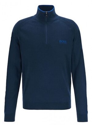 Hugo Boss Regular-Fit Pullover Zenno mit Troyerkragen und Logo-Stickerei blau 410