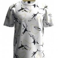 Hugo Boss T-Shirt TShark aus strukturierter Baumwolle mit Haifisch-Print weiß