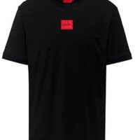 HUGO Baumwoll-T-Shirt Diragolino212 mit regulärer Passform und rotem Logo-Etikett schwarz 001 HUGO Baumwoll-T-Shirt Diragolino212 mit regulärer Passform und rotem Logo-Etikett schwarz 001